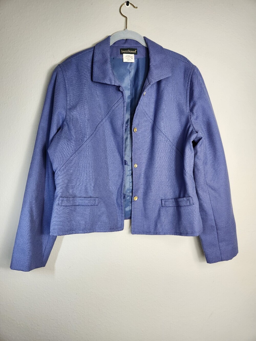 Harve Benard VTG Womens |16| 100% Wool Dark Periwinkle Blue Buttonfront Jacket